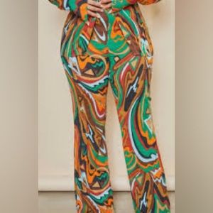 New Multi Abstract print chiffon flare pants size 18